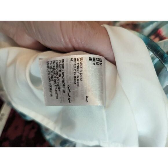 INC silky satin watercolor like poet sleeve blouse sz m euc - Picture 4 of 7